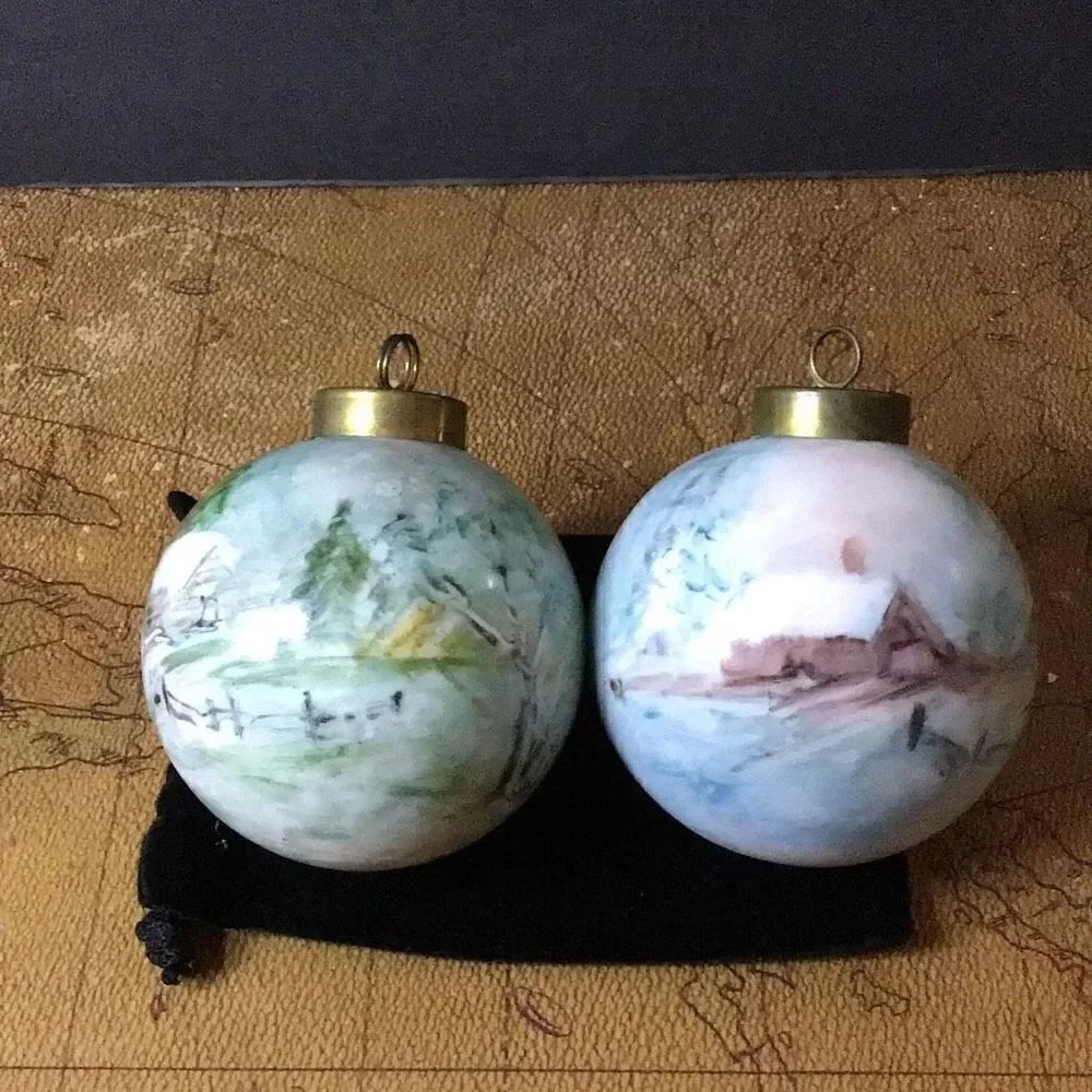 Ornaments set of two vintage Porcelain handpainted ornaments one is signed